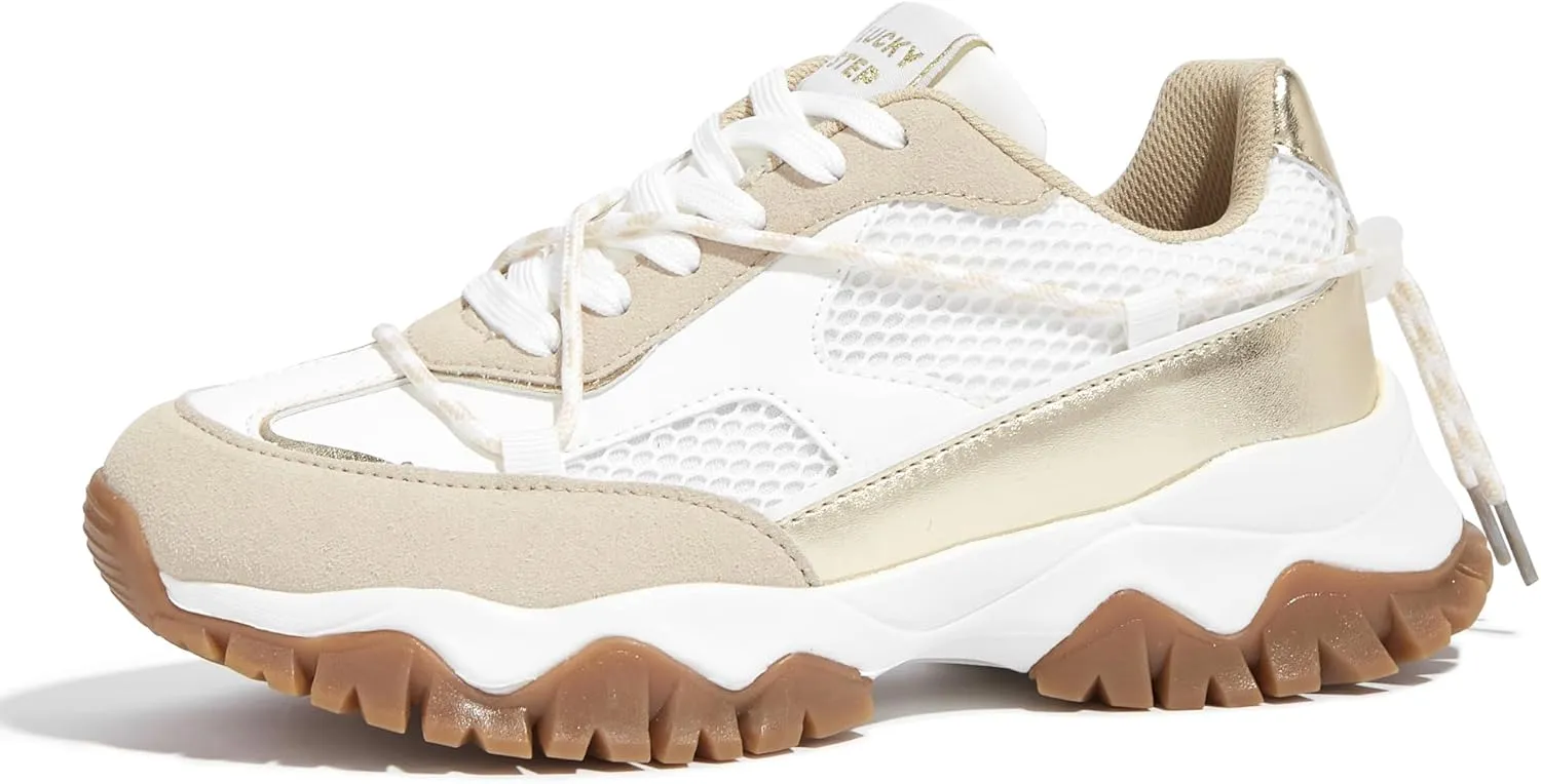 LUCKY STEP Women's Platform Colorful Fashion Sneakers Tennis Retro Colorblock Adjustable Lace Lifestyle Stylish Cute Chunky Dad Casual Walking Shoes