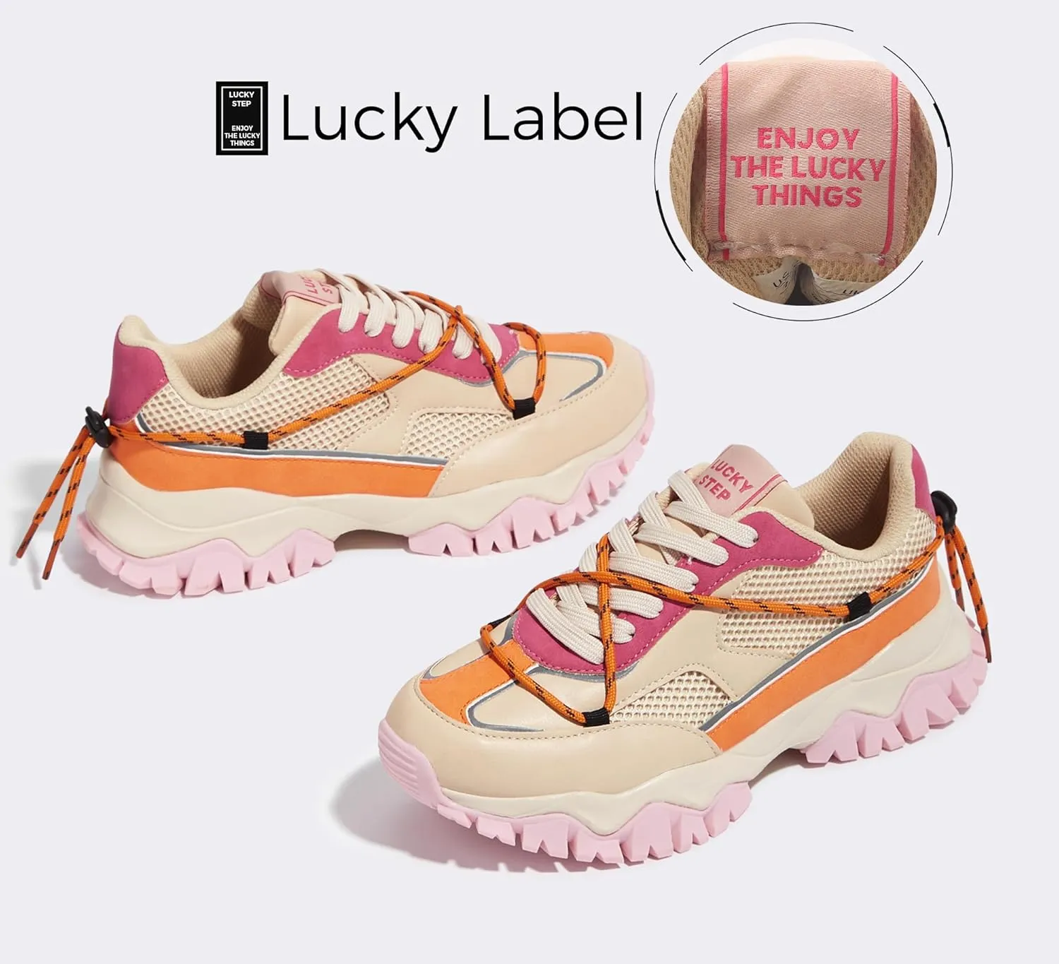 LUCKY STEP Women's Platform Colorful Fashion Sneakers Tennis Retro Colorblock Adjustable Lace Lifestyle Stylish Cute Chunky Dad Casual Walking Shoes