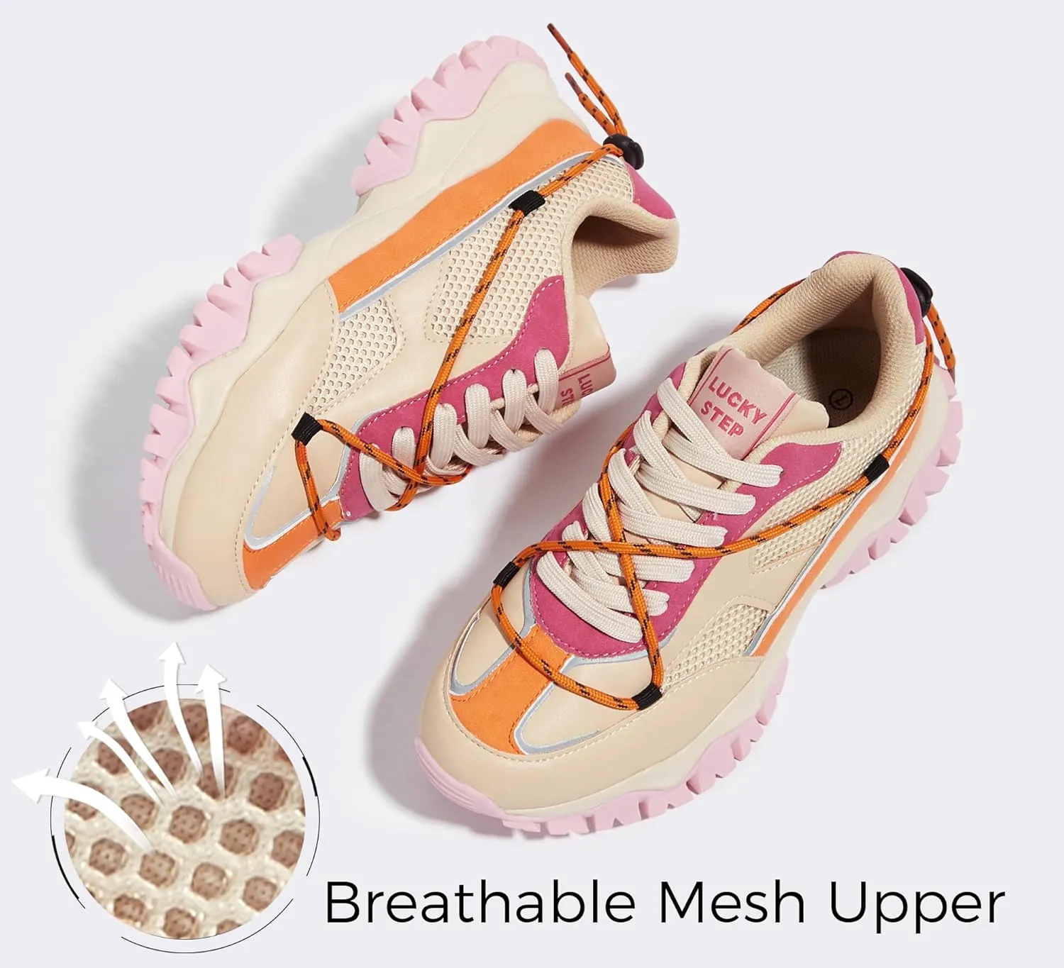 LUCKY STEP Women's Platform Colorful Fashion Sneakers Tennis Retro Colorblock Adjustable Lace Lifestyle Stylish Cute Chunky Dad Casual Walking Shoes