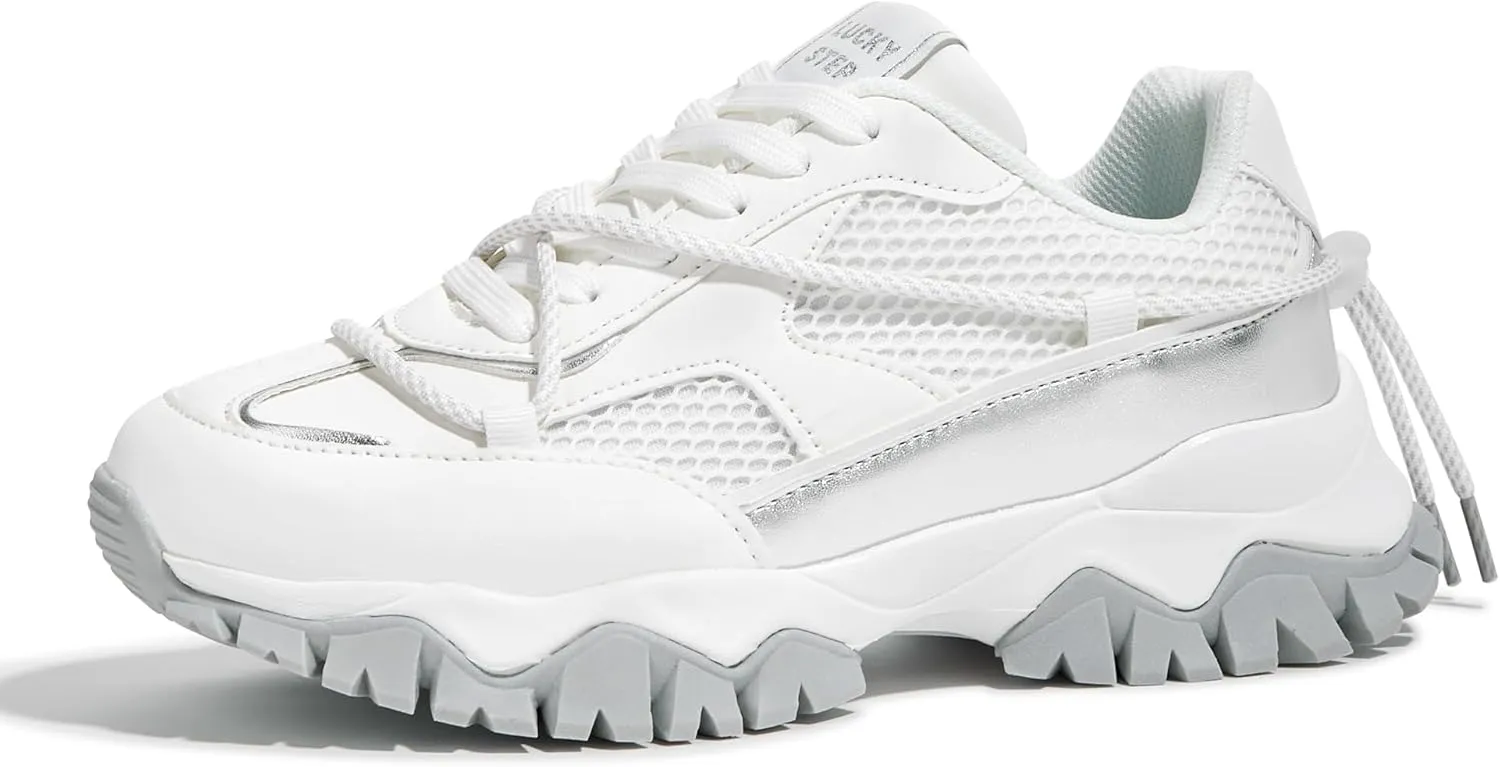 LUCKY STEP Women's Platform Colorful Fashion Sneakers Tennis Retro Colorblock Adjustable Lace Lifestyle Stylish Cute Chunky Dad Casual Walking Shoes