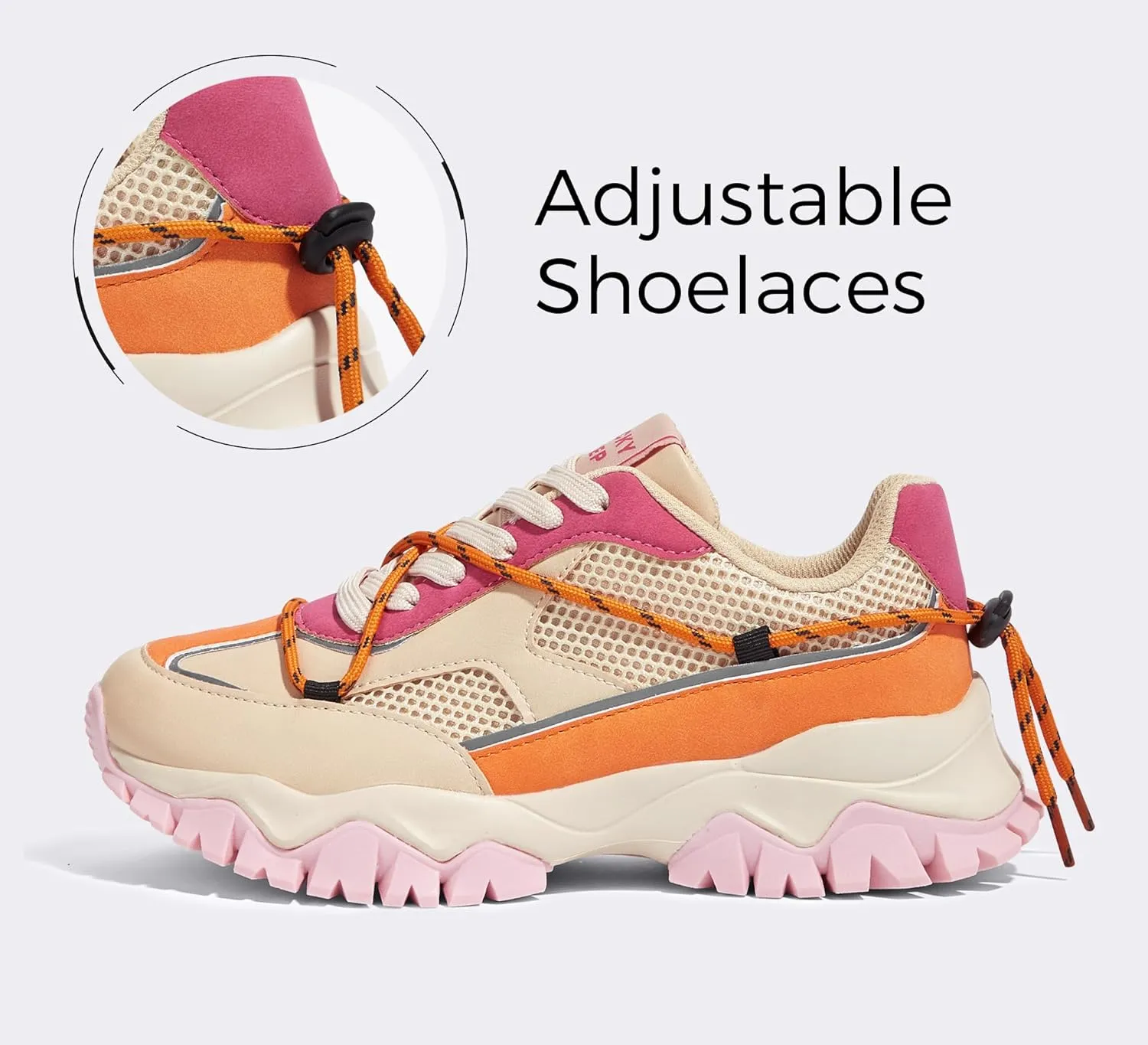 LUCKY STEP Women's Platform Colorful Fashion Sneakers Tennis Retro Colorblock Adjustable Lace Lifestyle Stylish Cute Chunky Dad Casual Walking Shoes