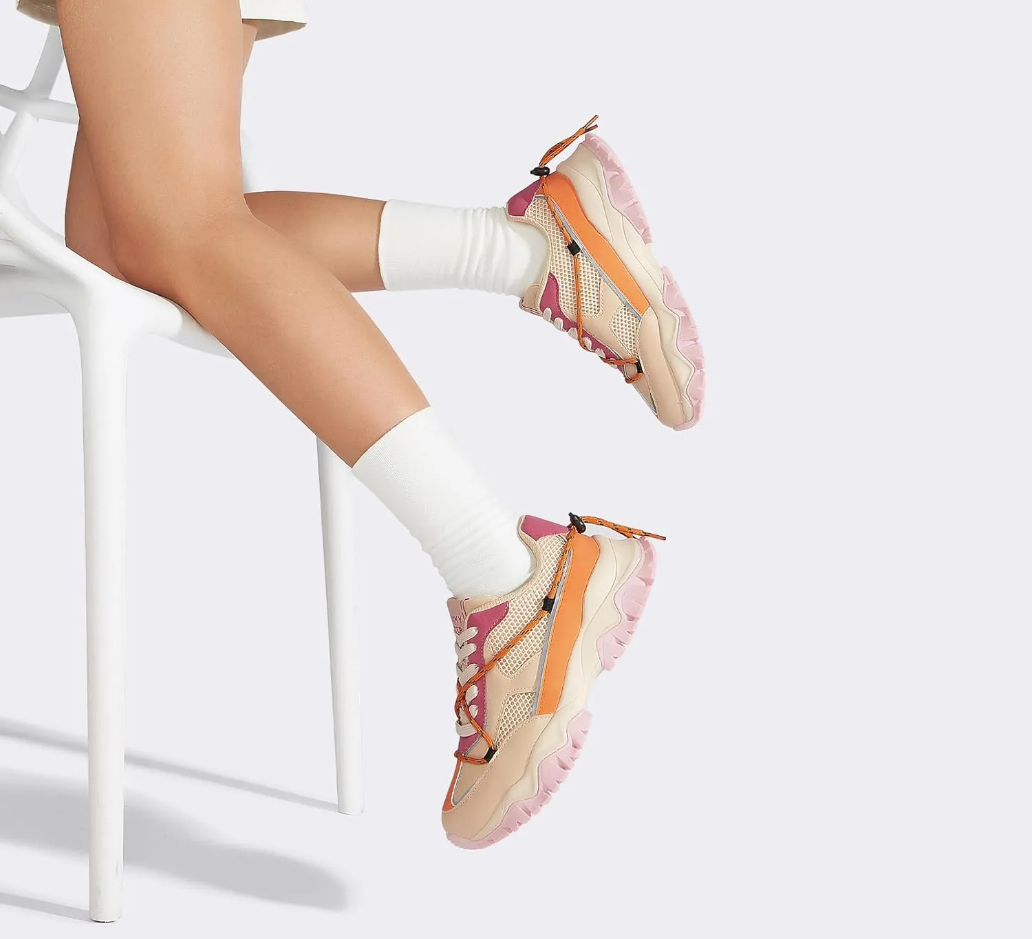 LUCKY STEP Women's Platform Colorful Fashion Sneakers Tennis Retro Colorblock Adjustable Lace Lifestyle Stylish Cute Chunky Dad Casual Walking Shoes