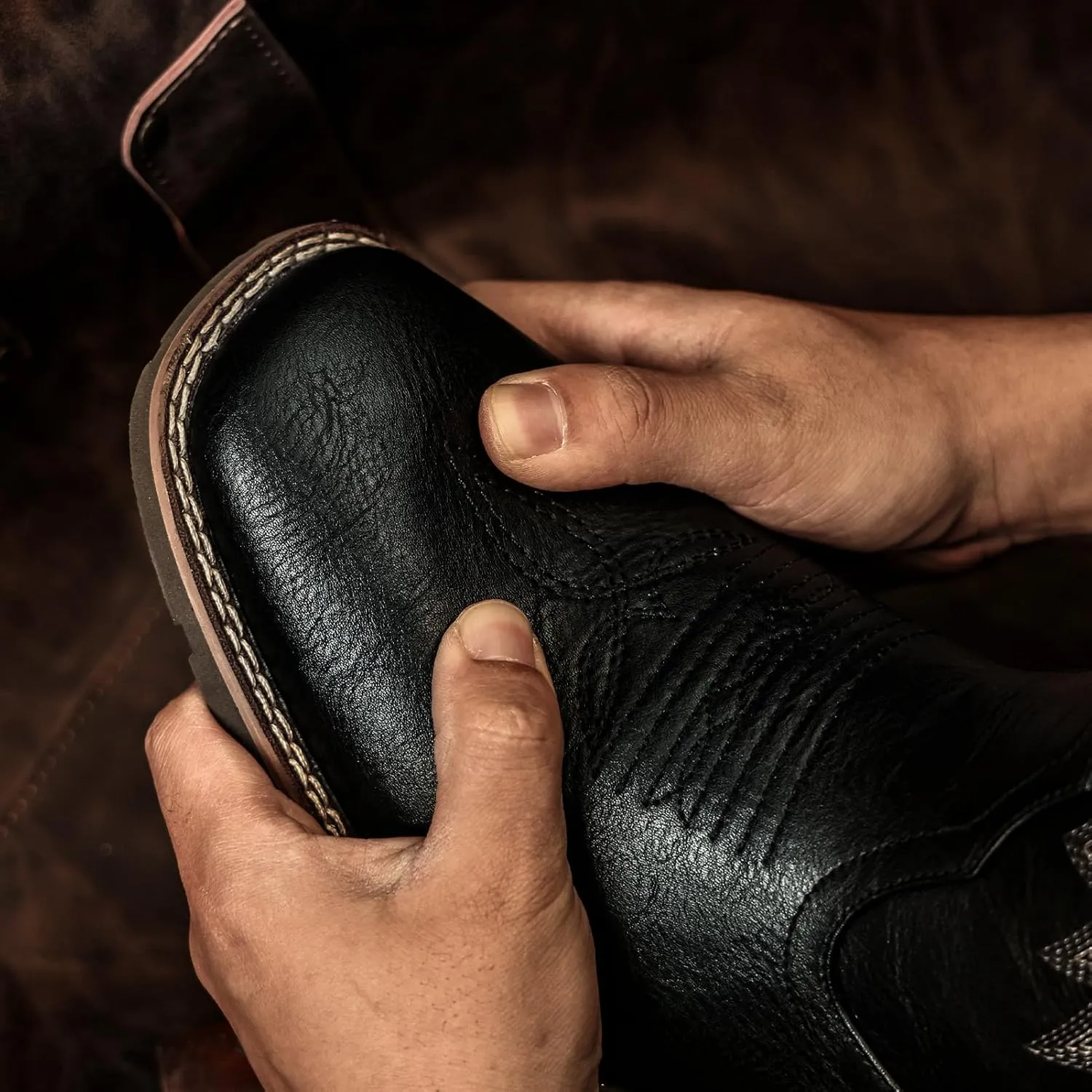 Lumeheel Cowboy Boots for Men - Western Men's Boots with Classic Embroidered, Slip on Square Toe Boots, Slip Resistant Country Boots Chunky Heel Ankle, Durable Short Boots for Spring Fall