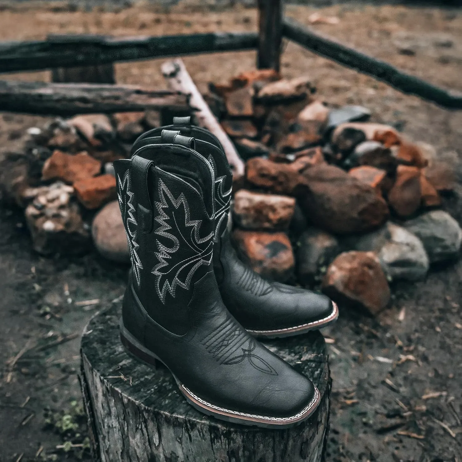 Lumeheel Cowboy Boots for Men - Western Men's Boots with Classic Embroidered, Slip on Square Toe Boots, Slip Resistant Country Boots Chunky Heel Ankle, Durable Short Boots for Spring Fall