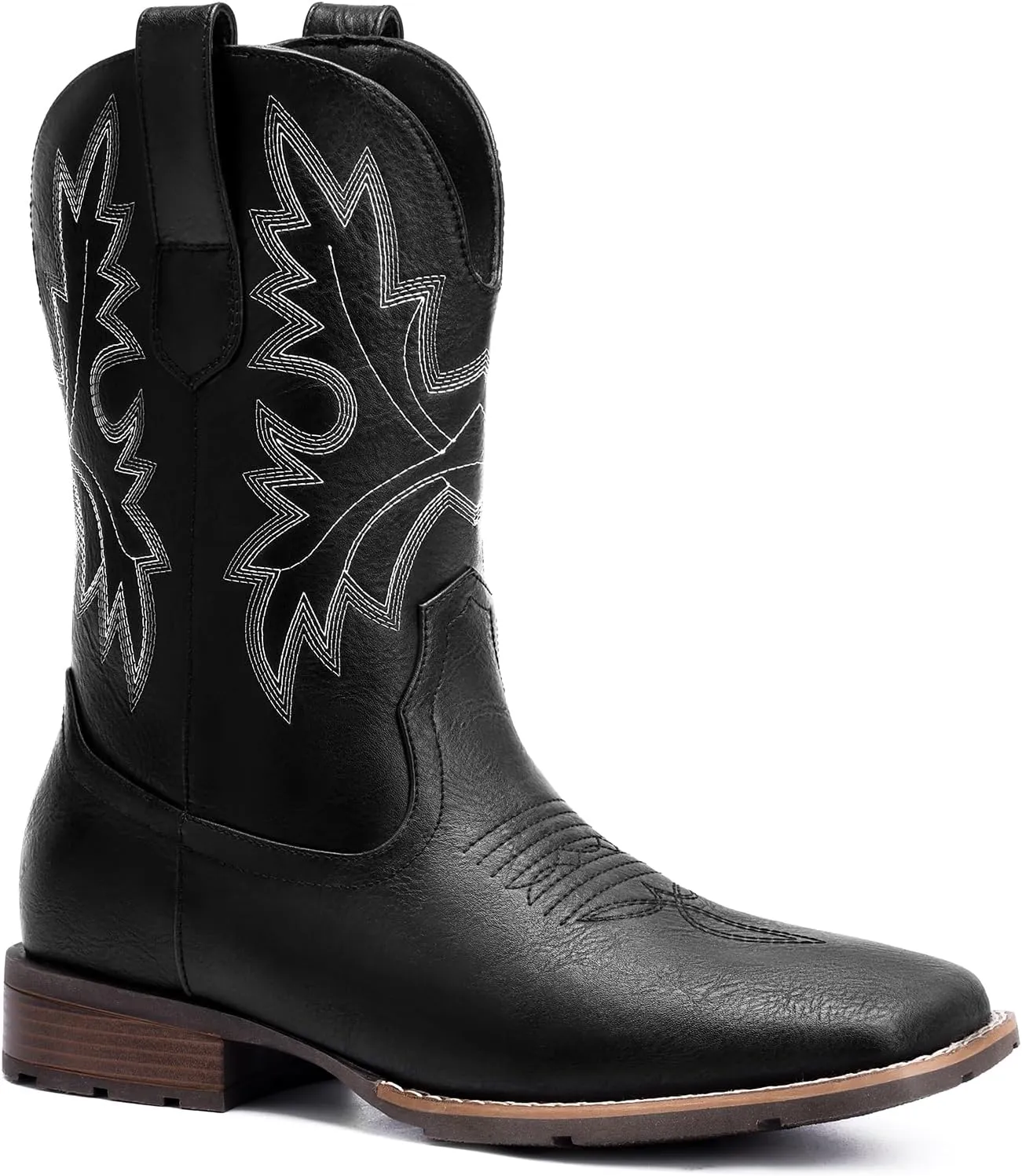 Lumeheel Cowboy Boots for Men - Western Men's Boots with Classic Embroidered, Slip on Square Toe Boots, Slip Resistant Country Boots Chunky Heel Ankle, Durable Short Boots for Spring Fall