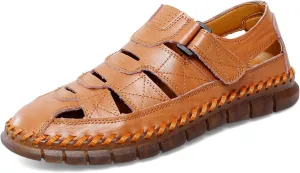MAIZUN Men's Sandal Leather Casual Closed Toe Beach Fisherman Shoes Outdoor Summer Sports Sandals