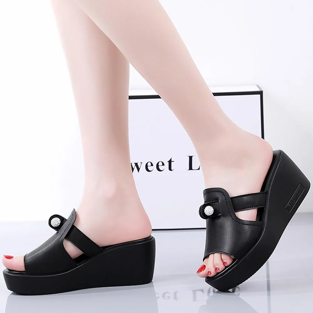 Maylrvjv Womens Platforms Wedge Sandals Comfortable Lightweight Summmer Casual Slide Sandals Slip On Flip Flops