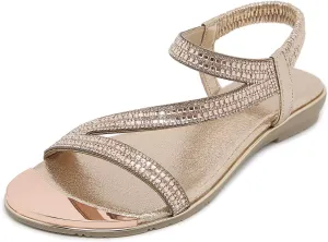 Meeshine Women's Rhinestone Flat Sandals Open Toe Comfortable Dressy Summer Ankle Casual Wedding Party Beach Sandals