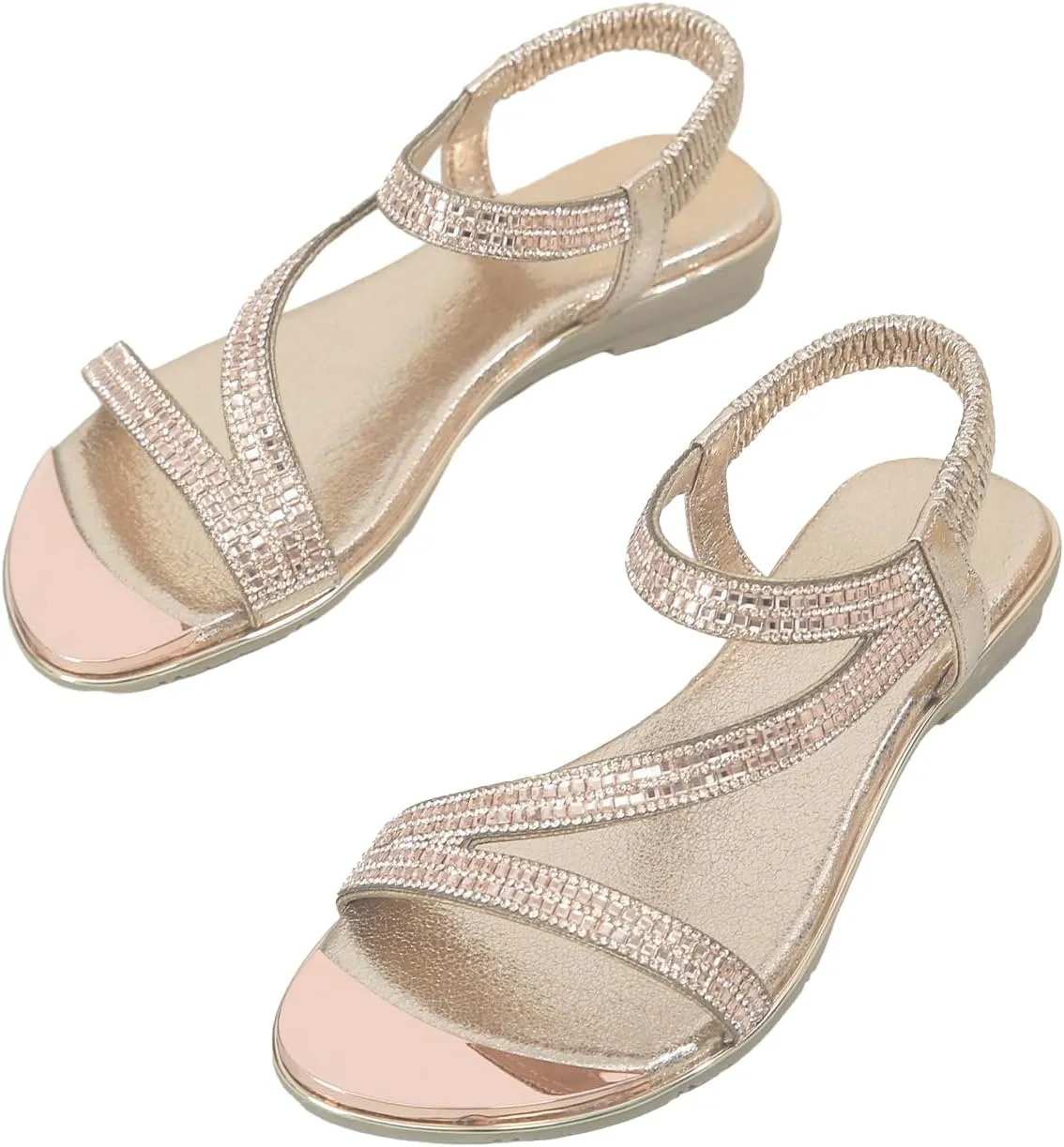 Meeshine Women's Rhinestone Flat Sandals Open Toe Comfortable Dressy Summer Ankle Casual Wedding Party Beach Sandals