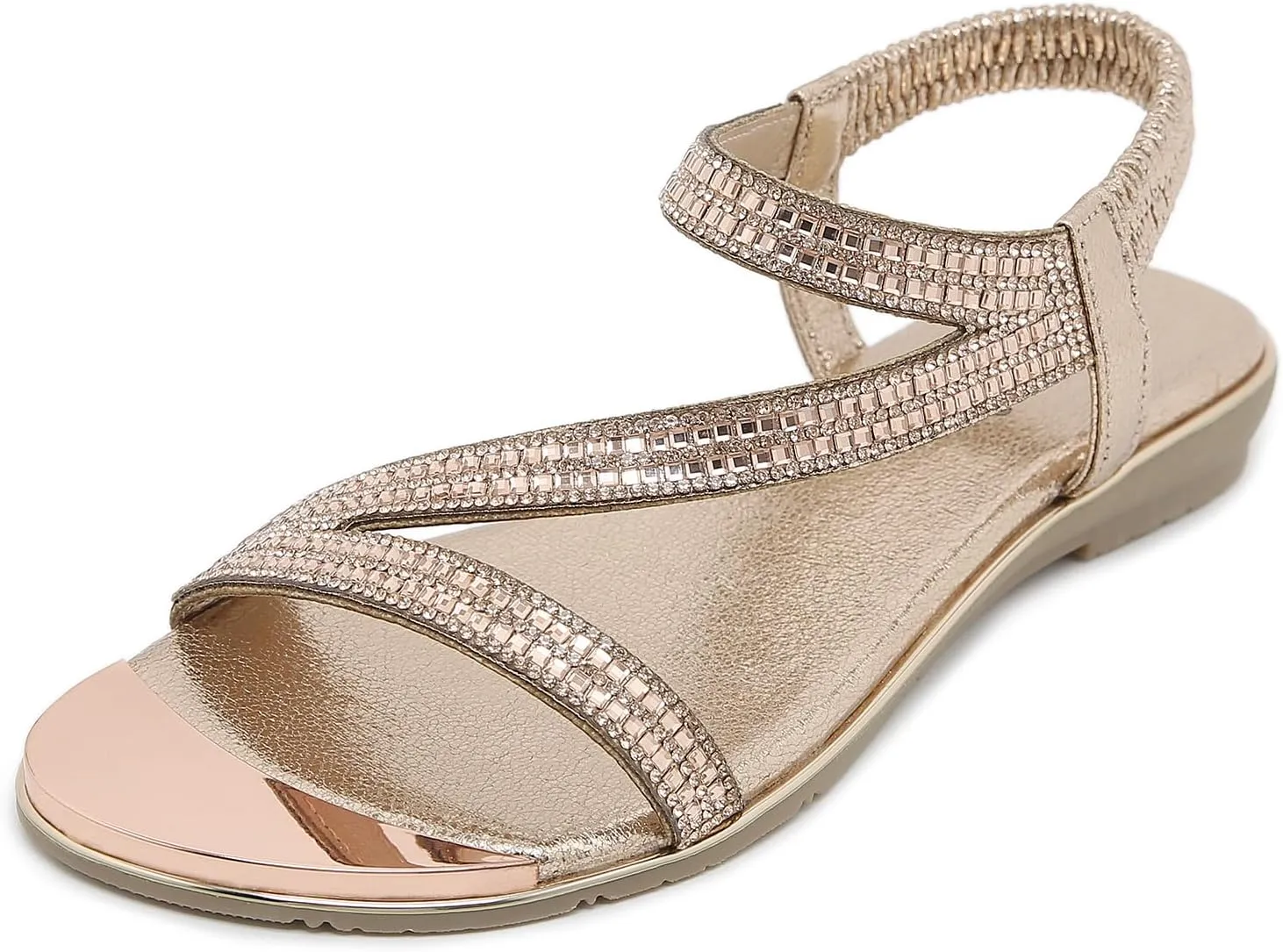 Meeshine Women's Rhinestone Flat Sandals Open Toe Comfortable Dressy Summer Ankle Casual Wedding Party Beach Sandals
