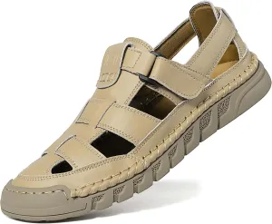 Men Closed Toe Casual Sandals - Lightweight Leather Sandals Breathable Walking Shoes For Daily or Outdoor Travel