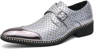 Men Leather Monk Strap Slip On Pointed Toe Dress Loafers Fashion Color Matching Metal Cap Toe Formal Business Casual Party Dancing Oxford Shoes