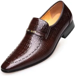Men's Alligator Printed Dress Oxfords, Men's Oxford Shoes Fashion Crocodile Print Slip-on Pointed-Toe Dress Shoes Men's Business Wedding Shoes