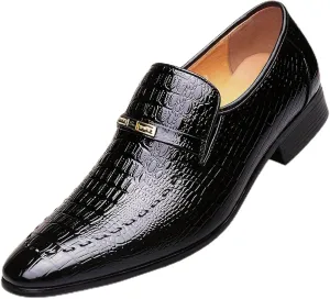 Men's Alligator Printed Dress Oxfords, Men's Oxford Shoes Fashion Crocodile Print Slip-on Pointed-Toe Dress Shoes Men's Business Wedding Shoes
