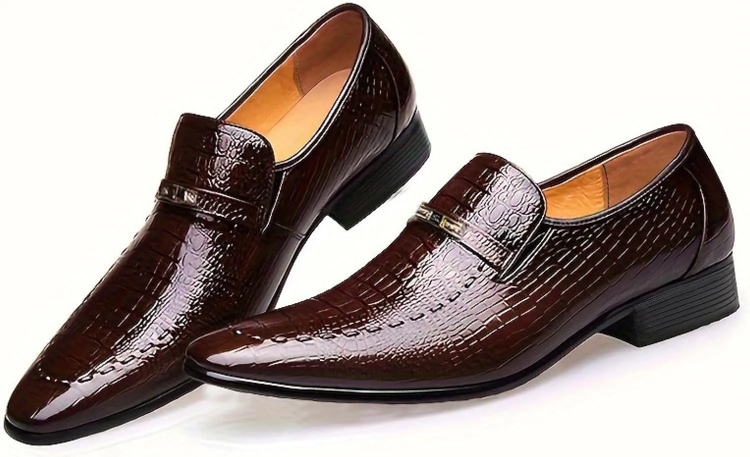 Men's Alligator Printed Dress Oxfords, Men's Oxford Shoes Fashion Crocodile Print Slip-on Pointed-Toe Dress Shoes Men's Business Wedding Shoes