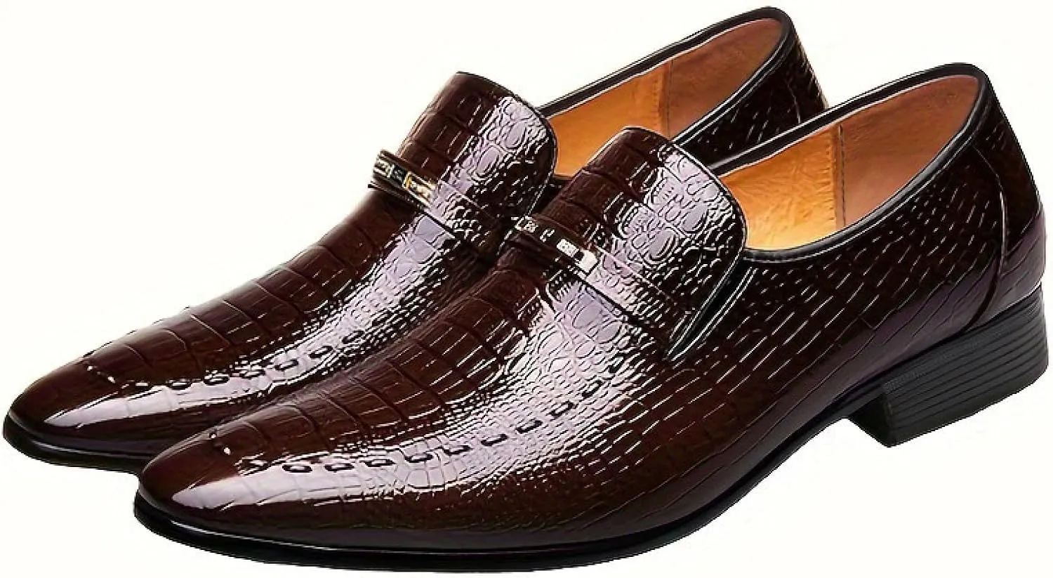 Men's Alligator Printed Dress Oxfords, Men's Oxford Shoes Fashion Crocodile Print Slip-on Pointed-Toe Dress Shoes Men's Business Wedding Shoes
