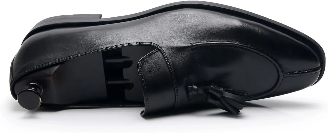 Men's Black Genuine Leather Tassel Loafers - Slip-On Dress Shoes for Casual, Business, Wedding & Prom - Modern Penny Loafers for Suits & Tuxedos