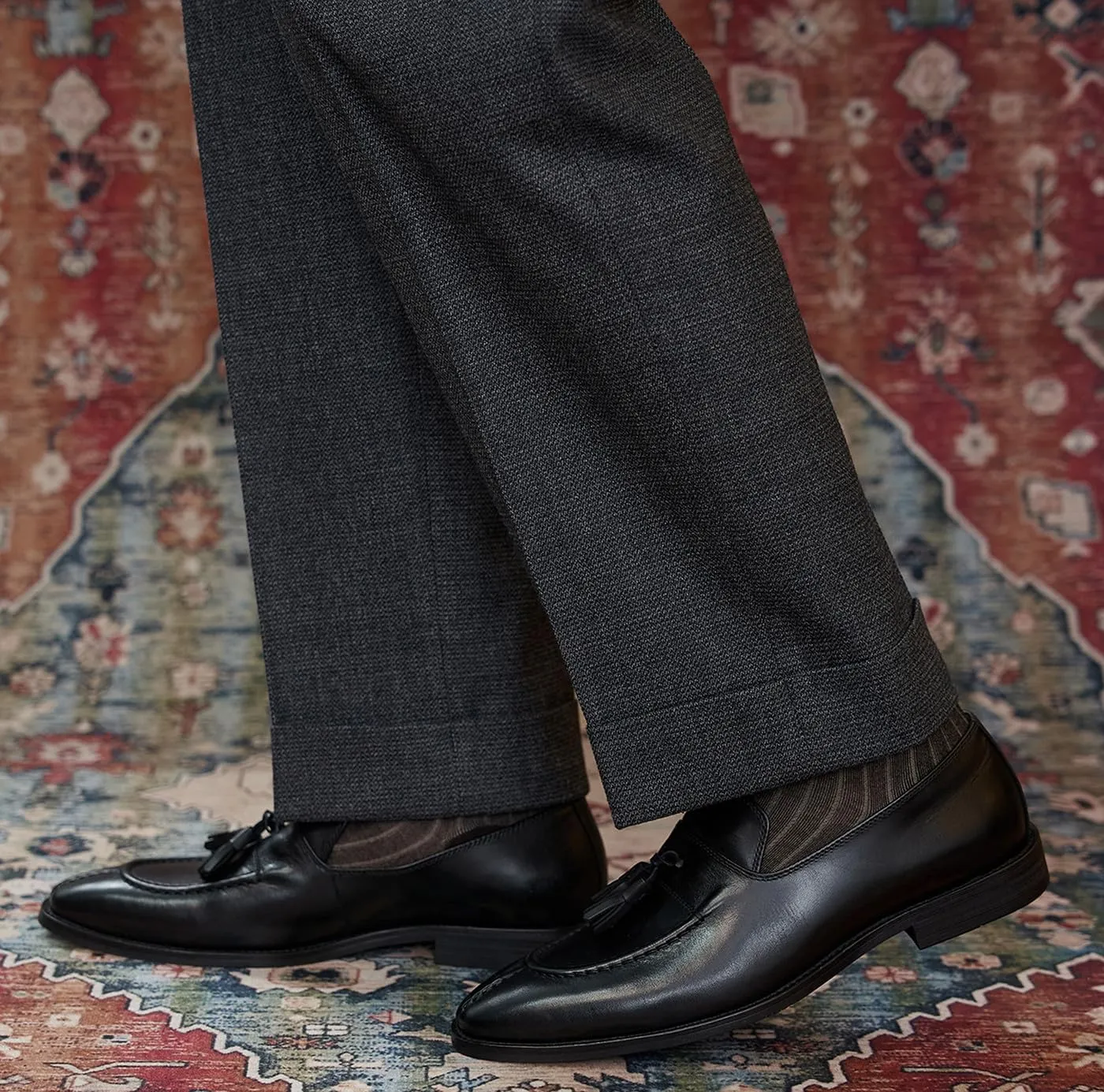 Men's Black Genuine Leather Tassel Loafers - Slip-On Dress Shoes for Casual, Business, Wedding & Prom - Modern Penny Loafers for Suits & Tuxedos