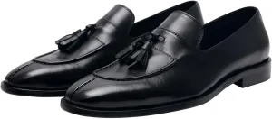 Men's Black Genuine Leather Tassel Loafers - Slip-On Dress Shoes for Casual, Business, Wedding & Prom - Modern Penny Loafers for Suits & Tuxedos