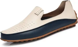 Men's Casual Loafers Summer Breathable Lightweight Smooth Microfiber Leather Shoes Fashion Hollow Soft Rubber Anti-Skid Driving Shoes