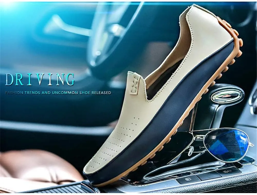 Men's Casual Loafers Summer Breathable Lightweight Smooth Microfiber Leather Shoes Fashion Hollow Soft Rubber Anti-Skid Driving Shoes