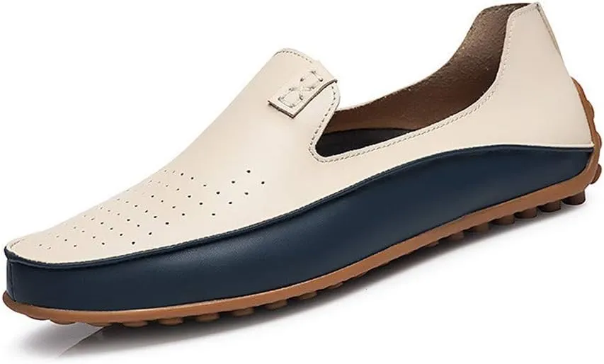 Men's Casual Loafers Summer Breathable Lightweight Smooth Microfiber Leather Shoes Fashion Hollow Soft Rubber Anti-Skid Driving Shoes