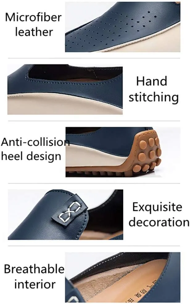 Men's Casual Loafers Summer Breathable Lightweight Smooth Microfiber Leather Shoes Fashion Hollow Soft Rubber Anti-Skid Driving Shoes