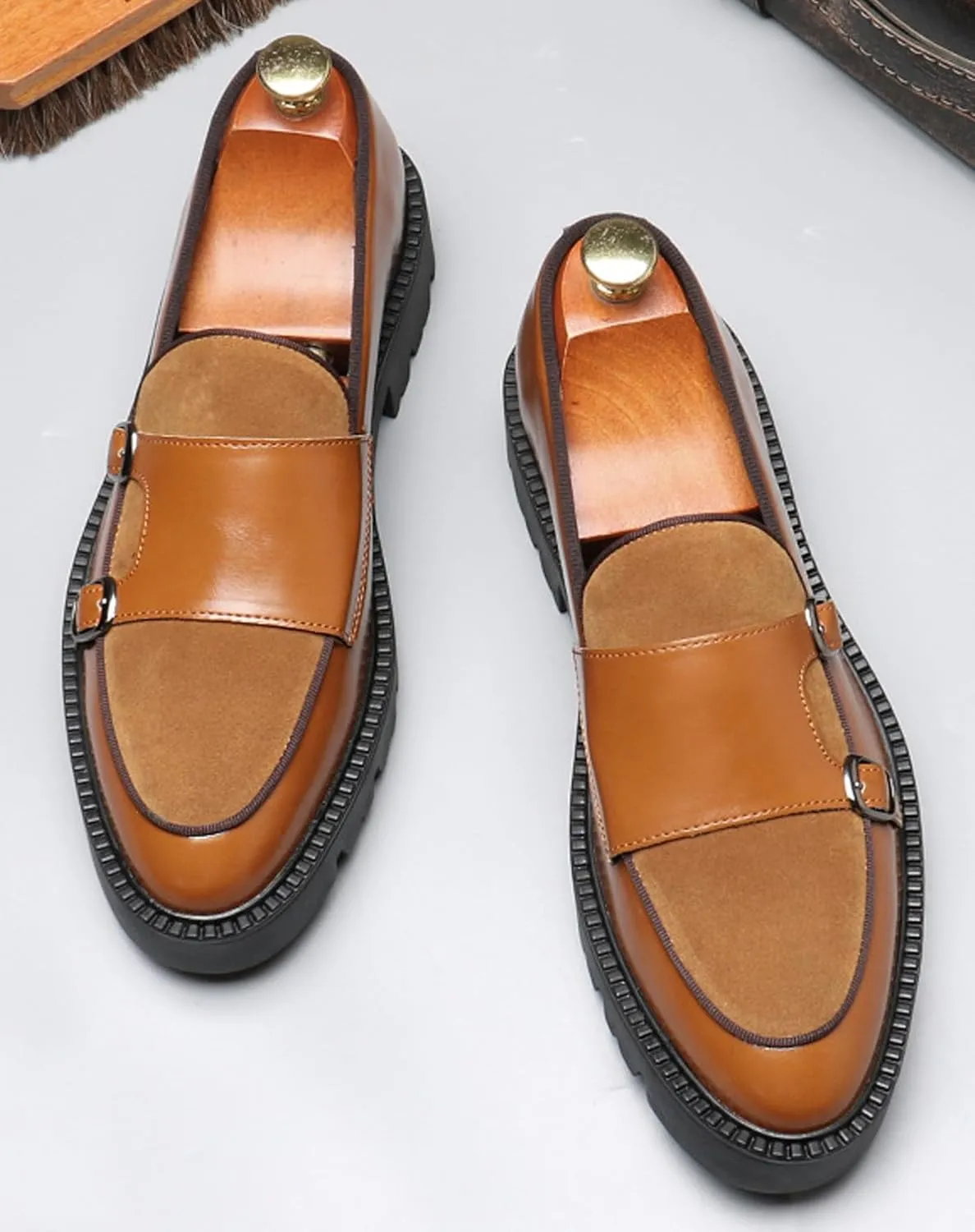 Mens Casual Shoes Slip On Loafers Dress Shoes for Men Fashion Prom Wedding Suede Monk Strap Loafers Comfortable Business Tuxedo Moccasins