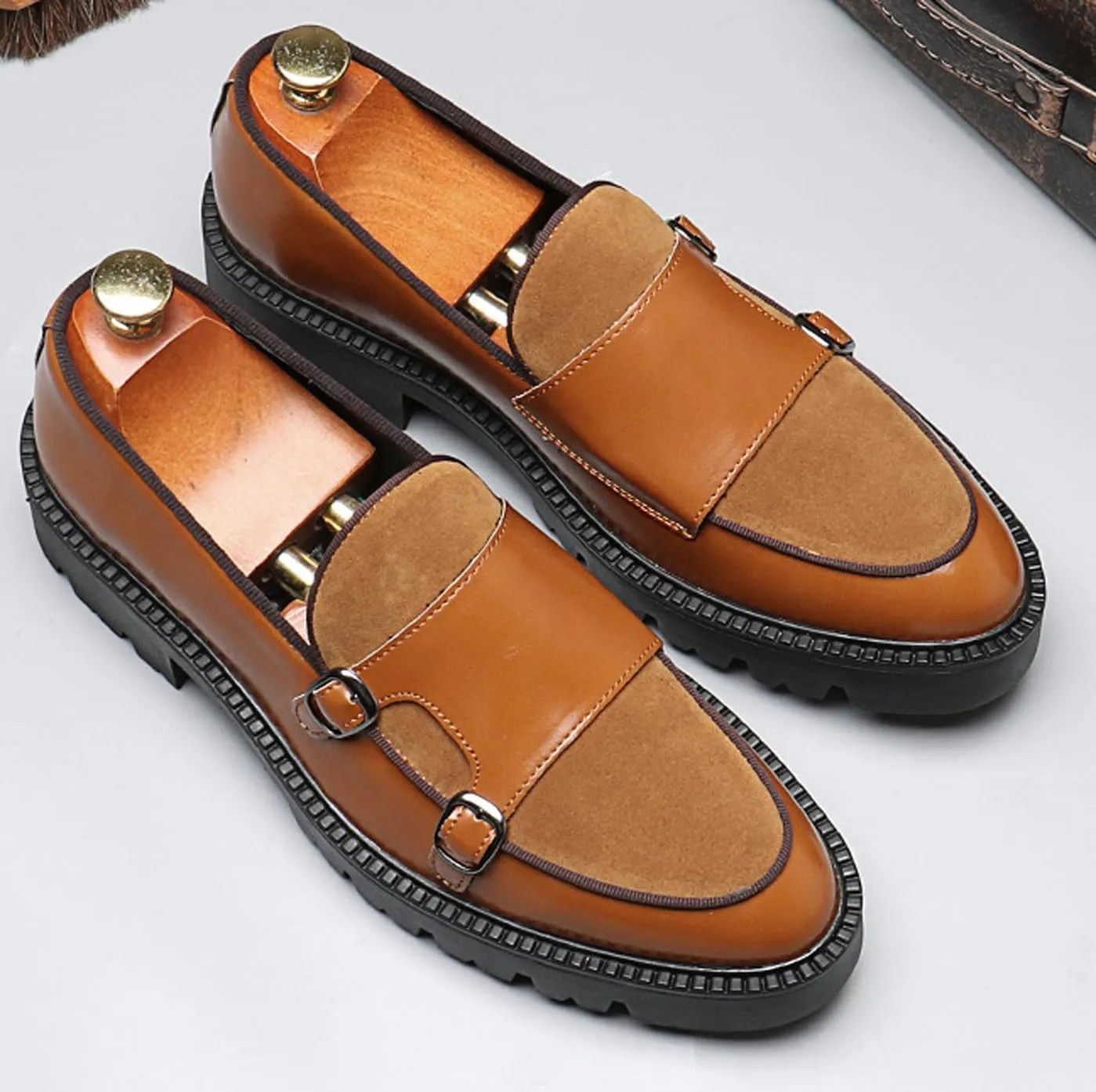 Mens Casual Shoes Slip On Loafers Dress Shoes for Men Fashion Prom Wedding Suede Monk Strap Loafers Comfortable Business Tuxedo Moccasins