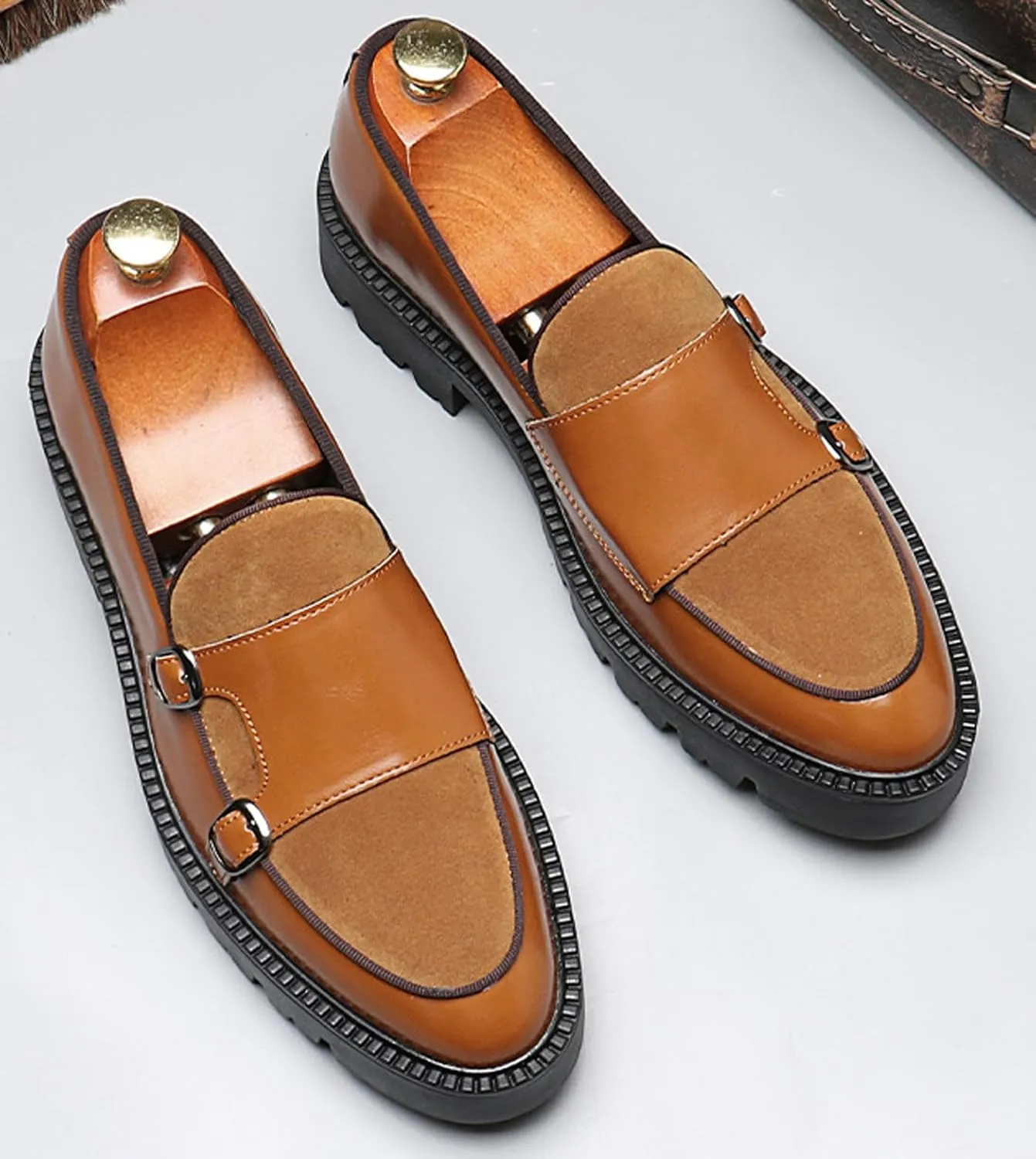 Mens Casual Shoes Slip On Loafers Dress Shoes for Men Fashion Prom Wedding Suede Monk Strap Loafers Comfortable Business Tuxedo Moccasins