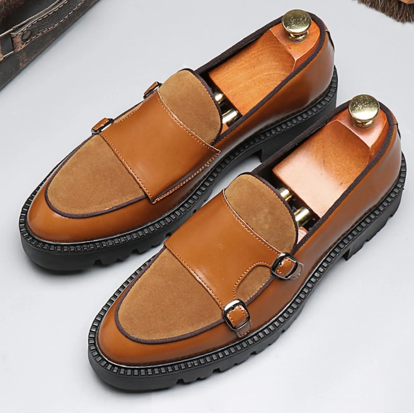 Mens Casual Shoes Slip On Loafers Dress Shoes for Men Fashion Prom Wedding Suede Monk Strap Loafers Comfortable Business Tuxedo Moccasins