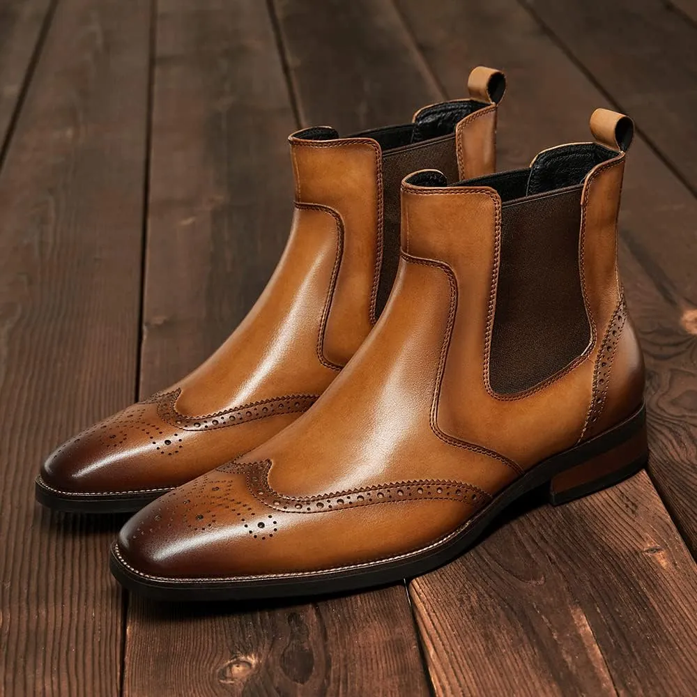 Mens chelsea boots Leather Formal Dress Boots