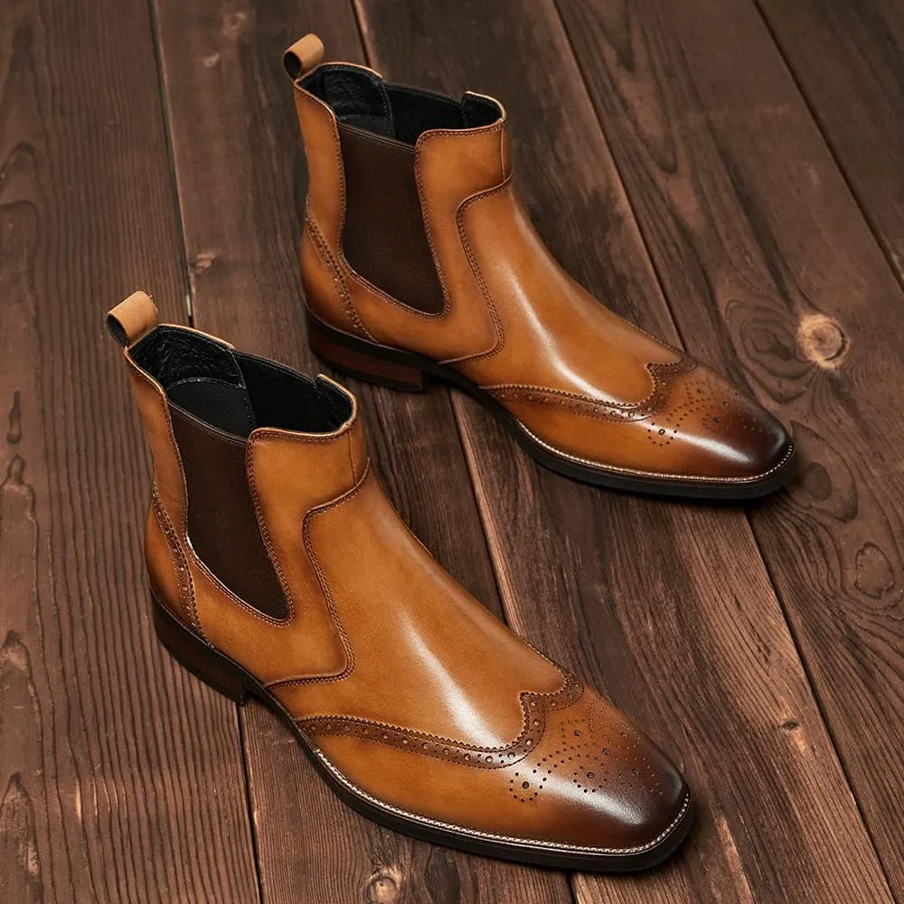 Mens chelsea boots Leather Formal Dress Boots