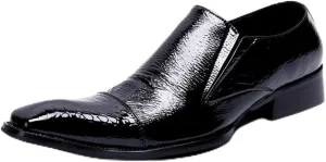 Mens Dress Shoes, Leather Shoes, Loafers Plus Size Derbys Cowhide Shoes Slip on Casual Business Low Top Square Toe Breathable Suit Groom Wedding Shoes, 40 EU,Black