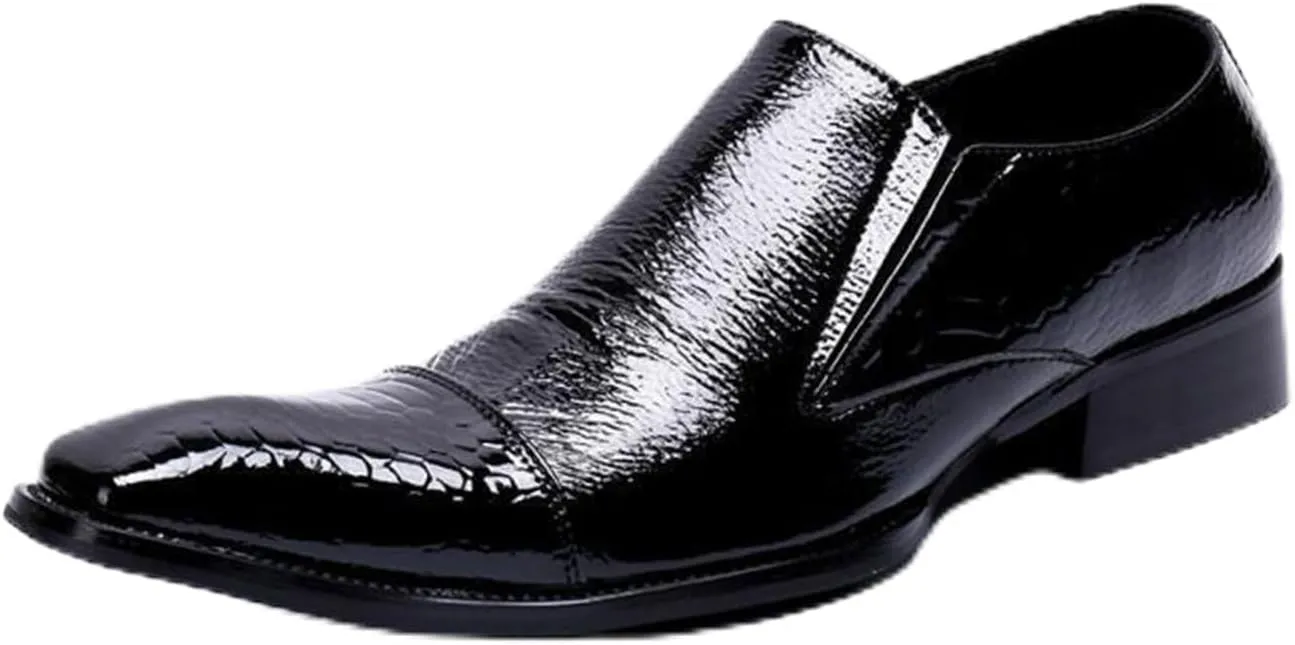 Mens Dress Shoes, Leather Shoes, Loafers Plus Size Derbys Cowhide Shoes Slip on Casual Business Low Top Square Toe Breathable Suit Groom Wedding Shoes, 40 EU,Black