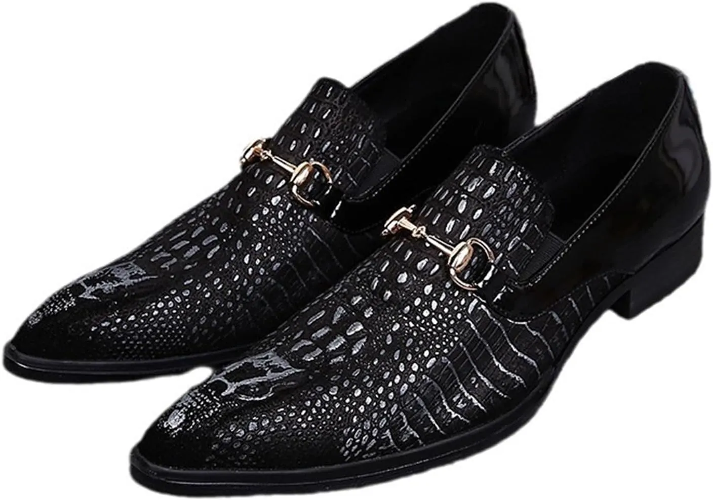 Mens Dress Shoes, Loafers Genuine Leather Plus Size Crocodile Pattern Slip on Casual Business Low Top Pointed Toe Breathable Suit Shoes, 40 EU,Black