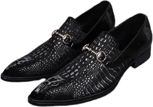 Mens Dress Shoes, Loafers Genuine Leather Plus Size Crocodile Pattern Slip on Casual Business Low Top Pointed Toe Breathable Suit Shoes, 40 EU,Black