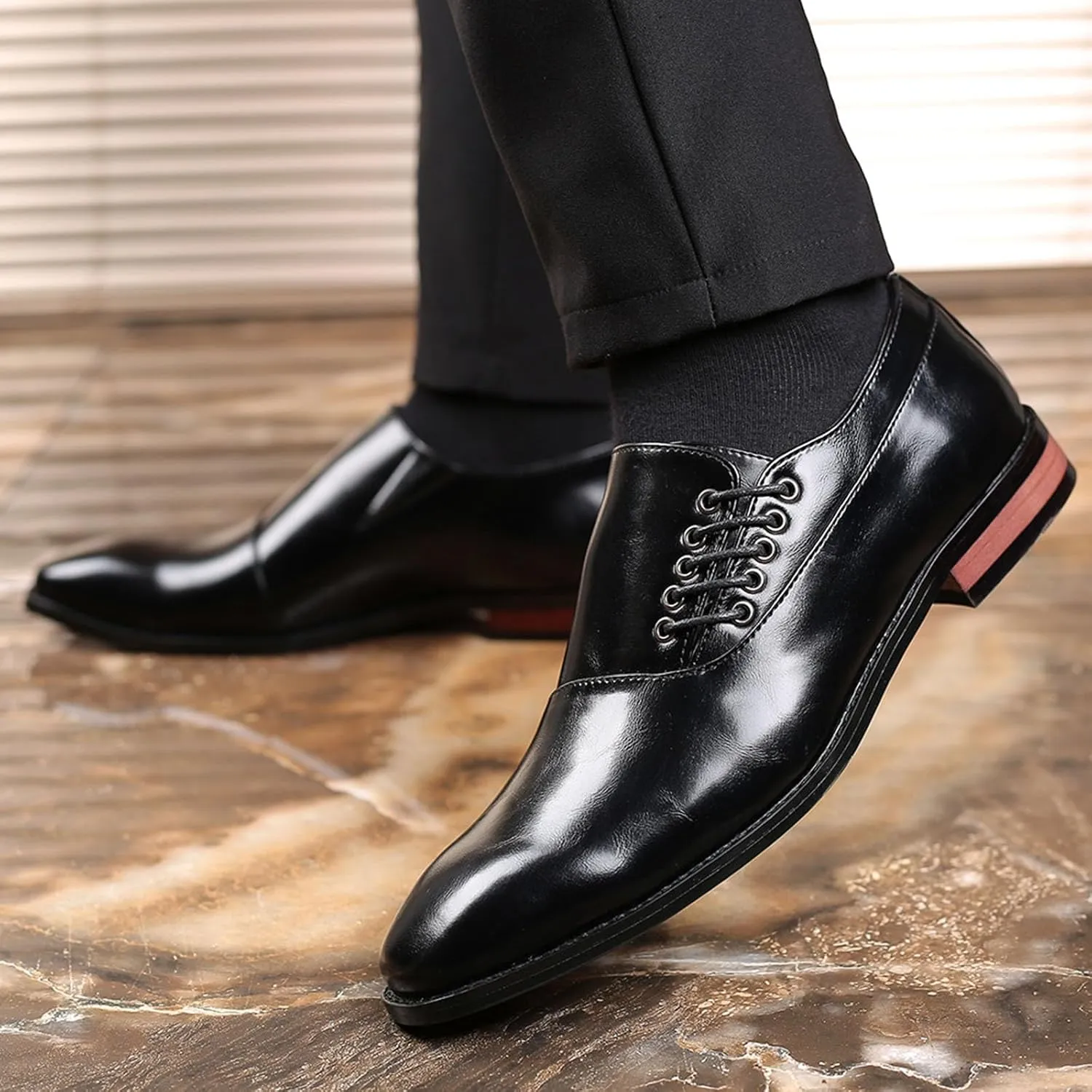 Men's Fashion Casual Side Straps Genuine Leather Loafers Shoes Classic and Comfortable Office Formal Oxford Shoes, Perfect for Business and Casual Wear