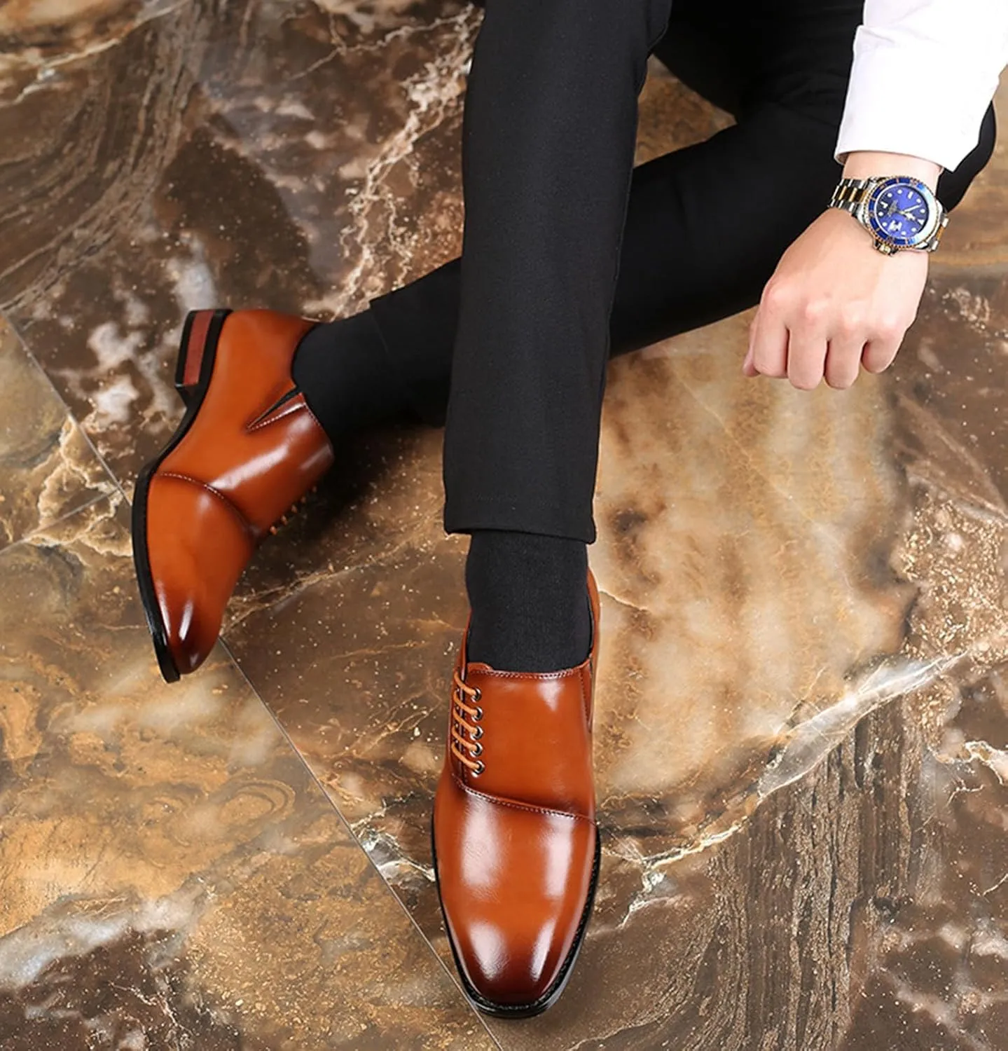 Men's Fashion Casual Side Straps Genuine Leather Loafers Shoes Classic and Comfortable Office Formal Oxford Shoes, Perfect for Business and Casual Wear