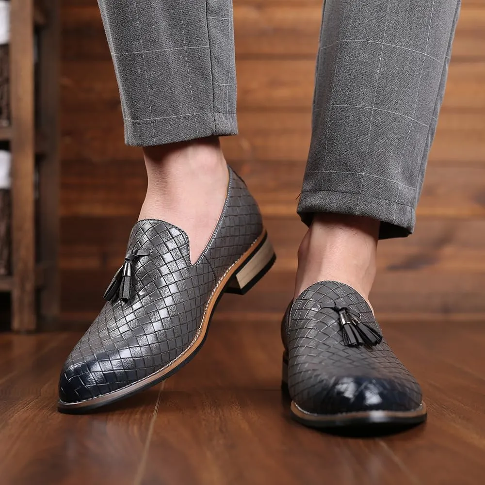 Mens Fashion Loafers Leather Casual Tassel Slip on Driving Flats Dress Shoes Black