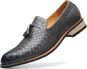 Mens Fashion Loafers Leather Casual Tassel Slip on Driving Flats Dress Shoes Black