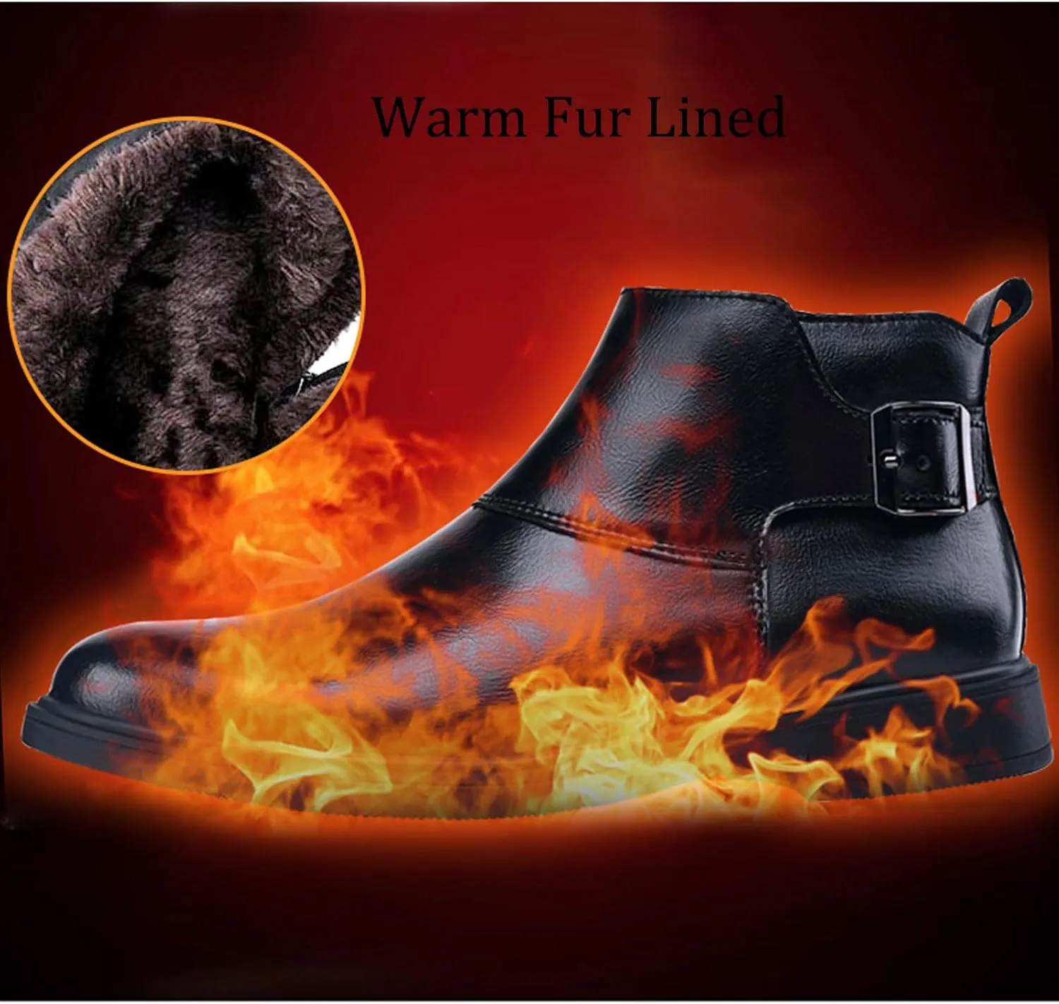Men's Genuine Leather Buckle Dress Chelsea Boots with Side Zipper Fashion Pointed Toe Waterproof Non-Slip Casual Business Formal Booties