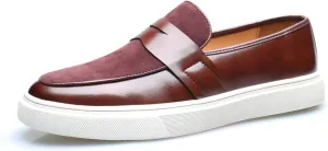 Men's Genuine Leather Splicing Slip-On Loafers Lightweight Non-Slip Driving Shoes Breathable Boat Sneakers for Walking Travel Office