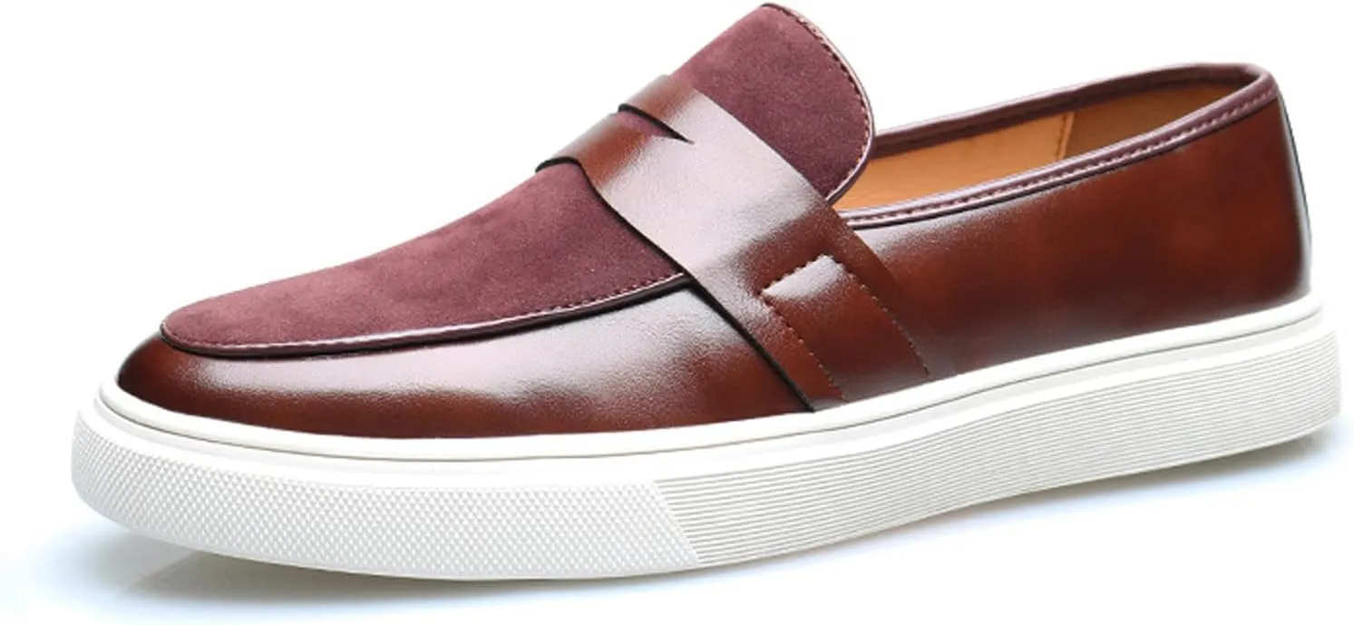 Men's Genuine Leather Splicing Slip-On Loafers Lightweight Non-Slip Driving Shoes Breathable Boat Sneakers for Walking Travel Office
