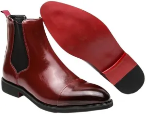 Men's Leather Chelsea Boots Fashion Pointed Toe Chunky Heel Non-Slip Business Slip-On Ankle Boots Work Walking Elastic Strap Short Boots