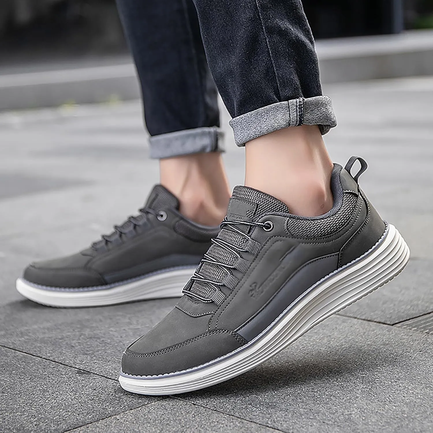Men's Leather Lace-up Fashion Sneakers,Classic Breathable Comfortable Slip-on Non Slip Business Oxford Dress Shoes