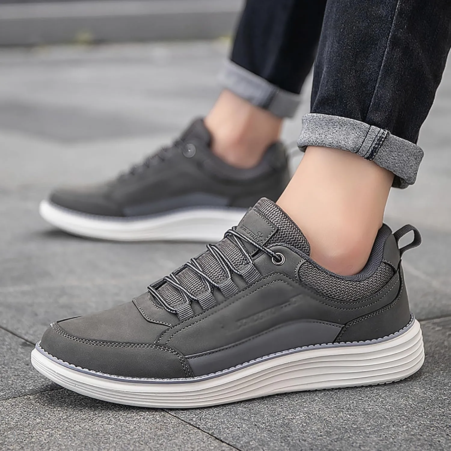 Men's Leather Lace-up Fashion Sneakers,Classic Breathable Comfortable Slip-on Non Slip Business Oxford Dress Shoes