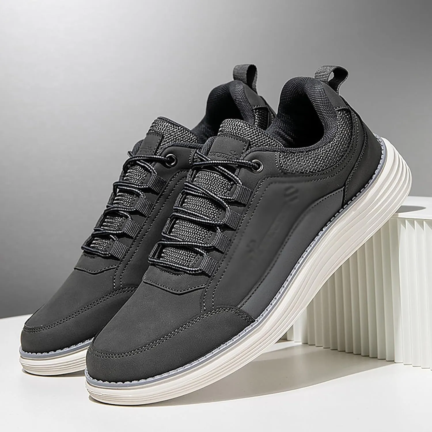Men's Leather Lace-up Fashion Sneakers,Classic Breathable Comfortable Slip-on Non Slip Business Oxford Dress Shoes