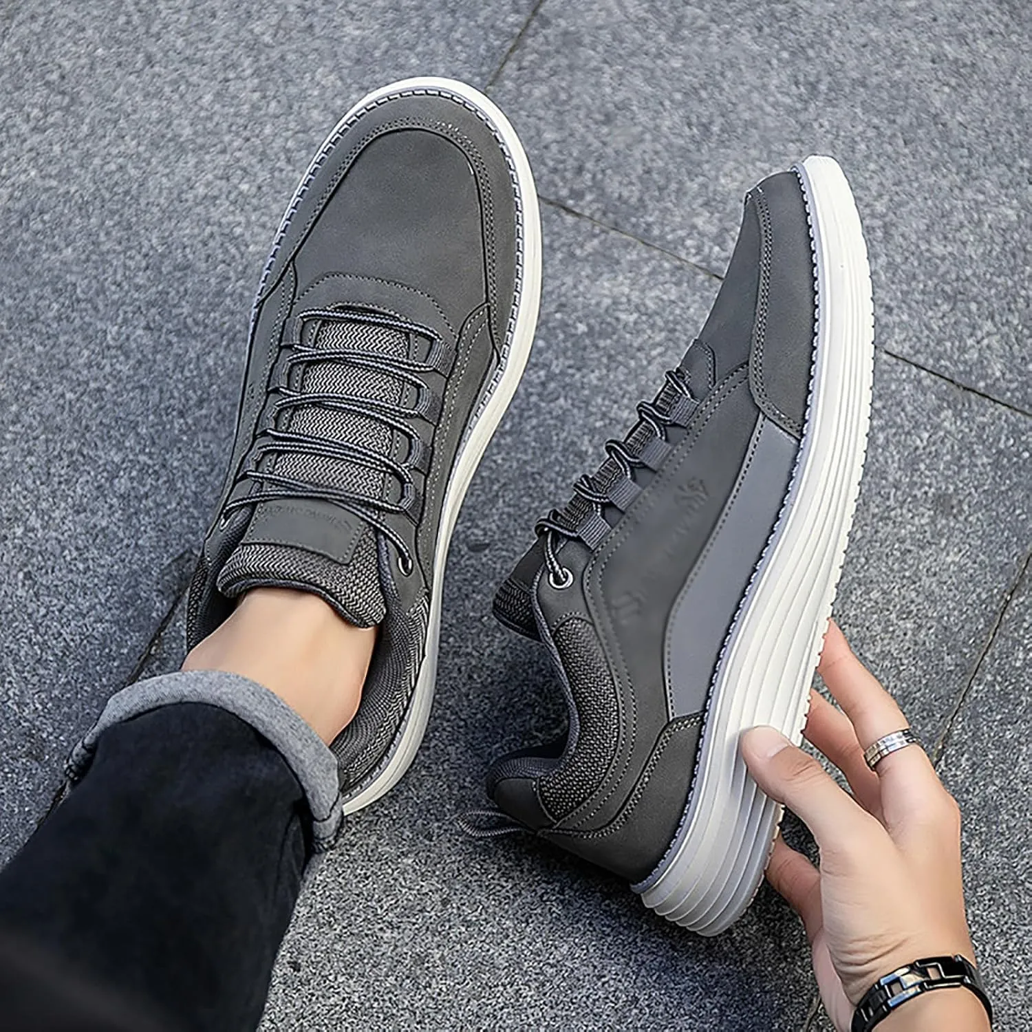 Men's Leather Lace-up Fashion Sneakers,Classic Breathable Comfortable Slip-on Non Slip Business Oxford Dress Shoes