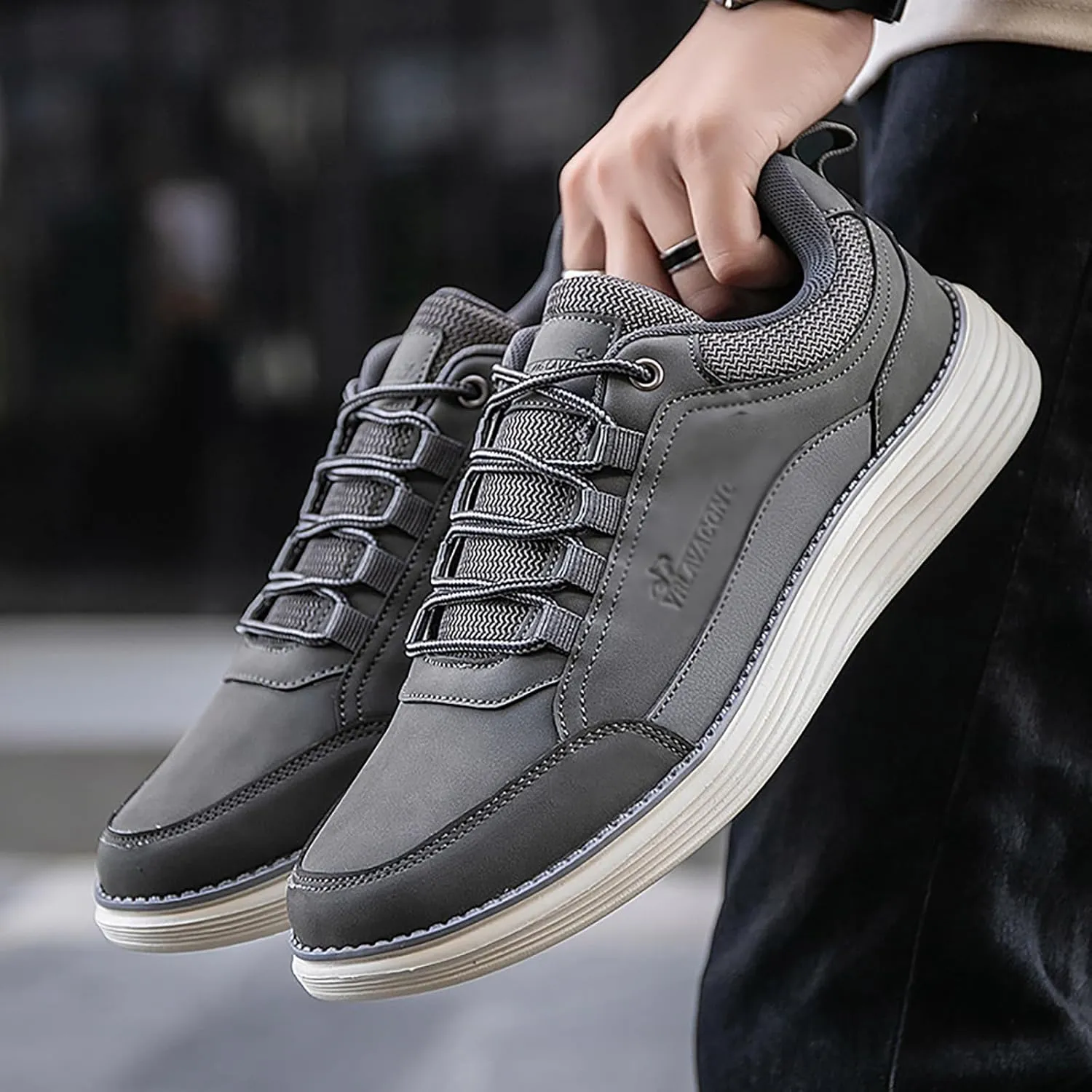 Men's Leather Lace-up Fashion Sneakers,Classic Breathable Comfortable Slip-on Non Slip Business Oxford Dress Shoes